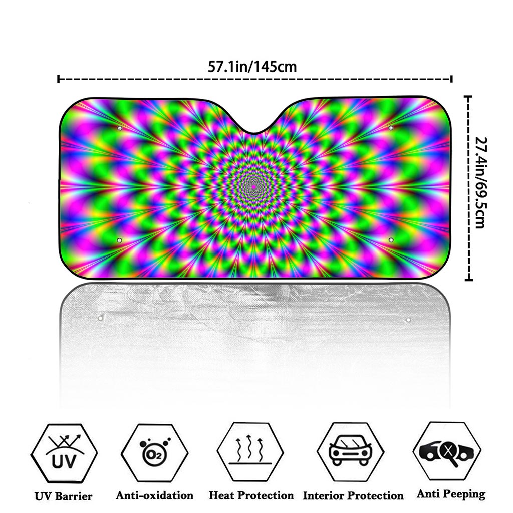 Neon Psychedelic Optical Illusion Car Windshield Sun Shade