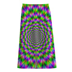 Neon Psychedelic Optical Illusion Cotton Front Slit Maxi Skirt