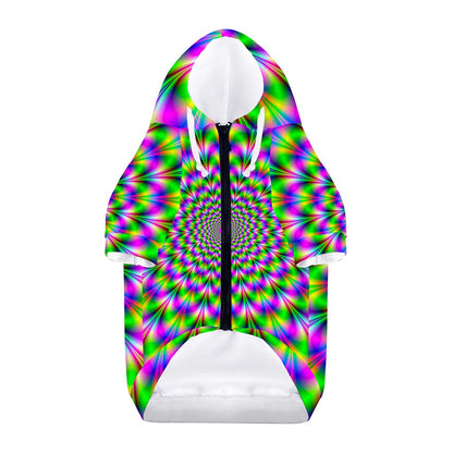 Neon Psychedelic Optical Illusion Dog Zip Up Hoodie