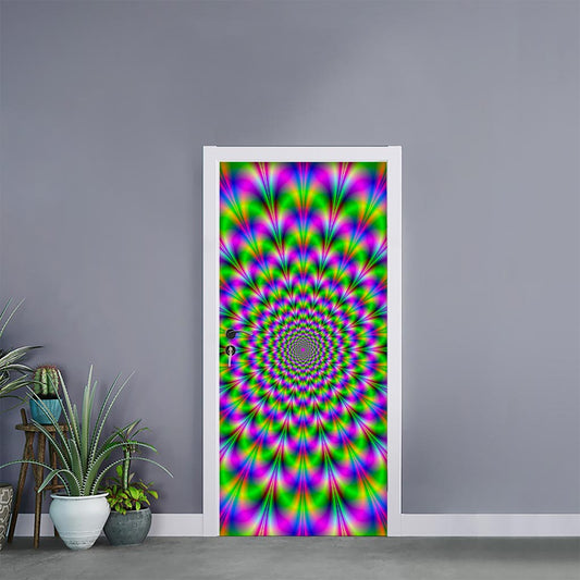 Neon Psychedelic Optical Illusion Door Sticker