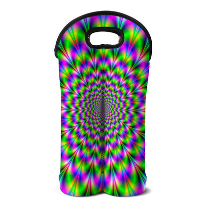 Neon Psychedelic Optical Illusion Double Neoprene Wine Tote