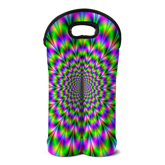 Neon Psychedelic Optical Illusion Double Neoprene Wine Tote
