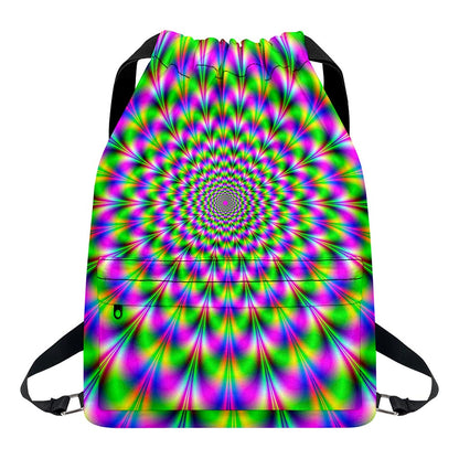 Neon Psychedelic Optical Illusion Drawstring Backpack