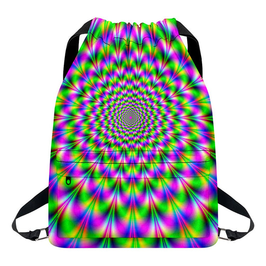 Neon Psychedelic Optical Illusion Drawstring Backpack