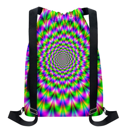 Neon Psychedelic Optical Illusion Drawstring Backpack