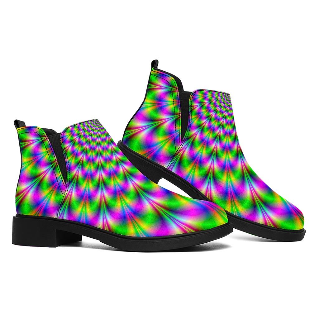 Neon Psychedelic Optical Illusion Flat Ankle Boots