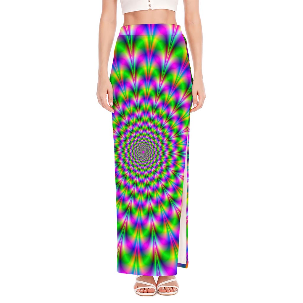 Neon Psychedelic Optical Illusion High Slit Maxi Skirt