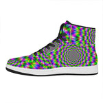 Neon Psychedelic Optical Illusion High Top Leather Sneakers