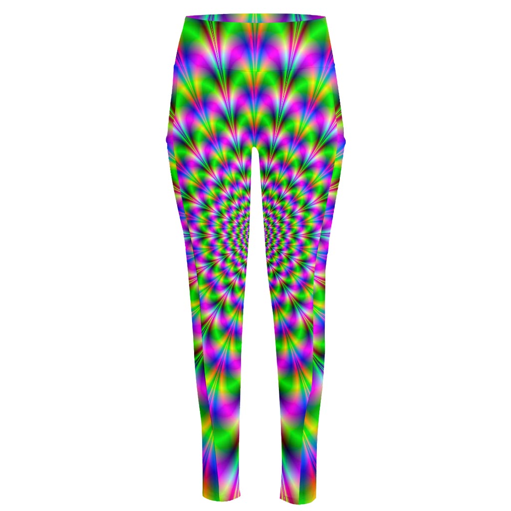 Neon Psychedelic Optical Illusion High-Waisted Pocket Leggings