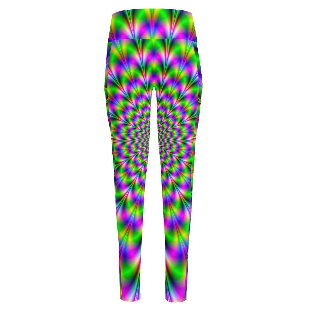 Neon Psychedelic Optical Illusion High-Waisted Pocket Leggings