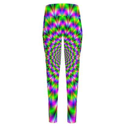 Neon Psychedelic Optical Illusion High-Waisted Pocket Leggings