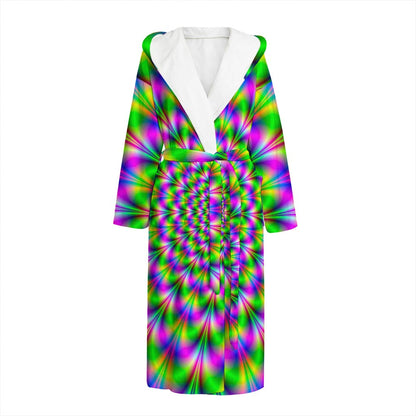 Neon Psychedelic Optical Illusion Hooded Bathrobe