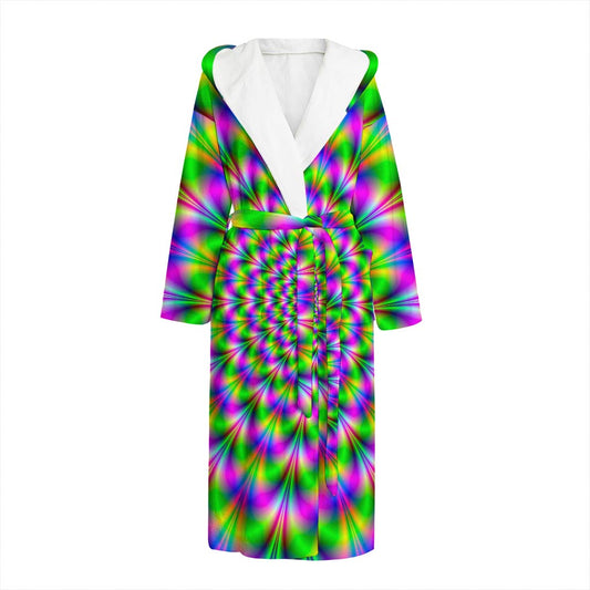 Neon Psychedelic Optical Illusion Hooded Bathrobe