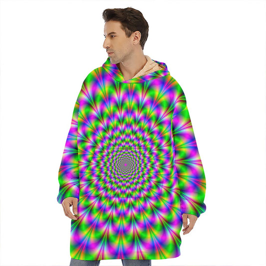 Neon Psychedelic Optical Illusion Hoodie Blanket