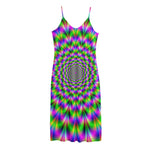 Neon Psychedelic Optical Illusion Jersey Midi Cami Dress