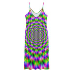 Neon Psychedelic Optical Illusion Jersey Midi Cami Dress