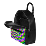 Neon Psychedelic Optical Illusion Leather Backpack
