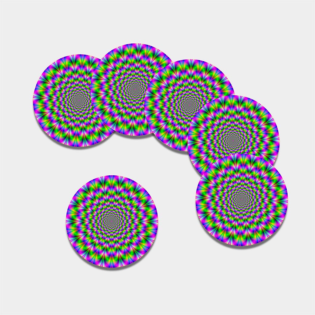 Neon Psychedelic Optical Illusion Leather Coaster Set