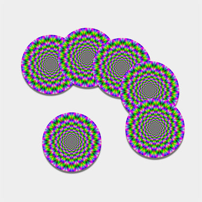 Neon Psychedelic Optical Illusion Leather Coaster Set