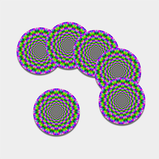 Neon Psychedelic Optical Illusion Leather Coaster Set