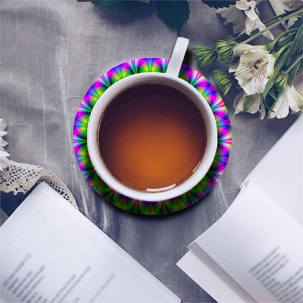 Neon Psychedelic Optical Illusion Leather Coaster Set