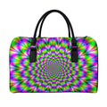 Neon Psychedelic Optical Illusion Leather Duffel Bag