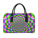 Neon Psychedelic Optical Illusion Leather Duffle Bag
