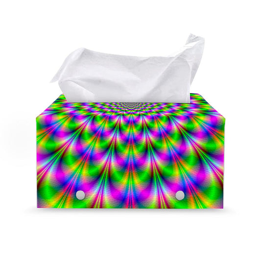 Neon Psychedelic Optical Illusion Leather Tissue Box Cover