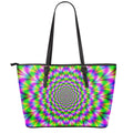 Neon Psychedelic Optical Illusion Leather Tote Bag With Zipper