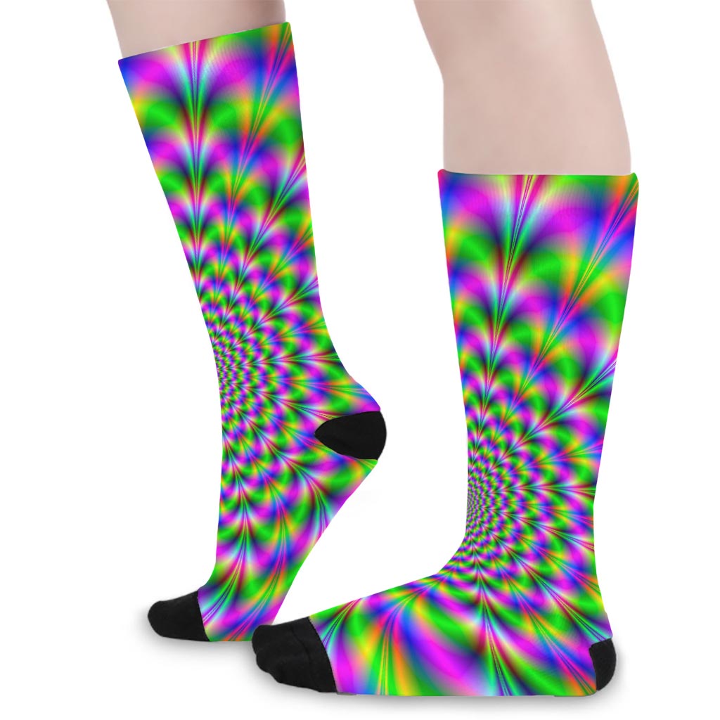 Neon Psychedelic Optical Illusion Long Socks