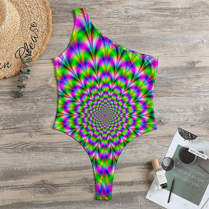 Neon Psychedelic Optical Illusion One Shoulder Bodysuit