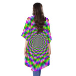 Neon Psychedelic Optical Illusion Open Front Beach Cover Up