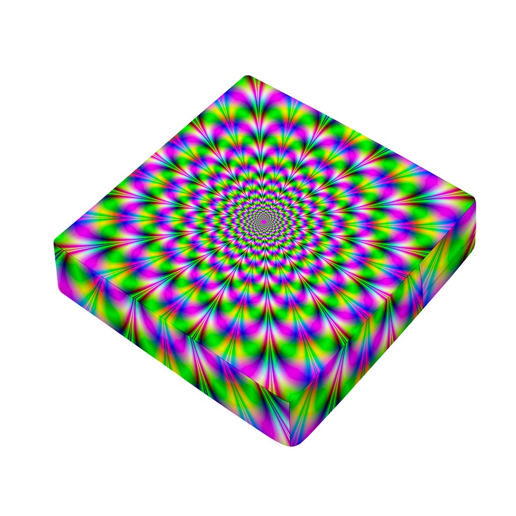 Neon Psychedelic Optical Illusion Outdoor Seat Cushion Cover