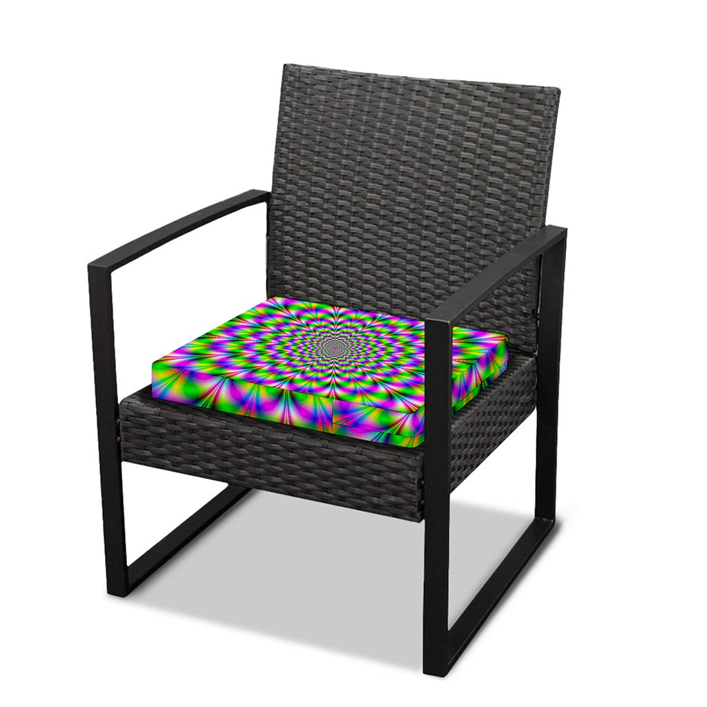Neon Psychedelic Optical Illusion Outdoor Seat Cushion Cover