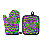 Neon Psychedelic Optical Illusion Oven Mitt And Pot Holder Set