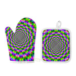 Neon Psychedelic Optical Illusion Oven Mitt And Pot Holder Set