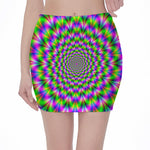 Neon Psychedelic Optical Illusion Pencil Mini Skirt