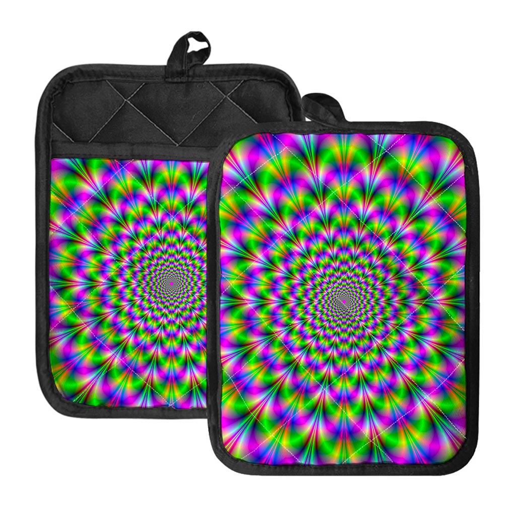 Neon Psychedelic Optical Illusion Pot Holders With Pocket