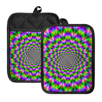 Neon Psychedelic Optical Illusion Pot Holders With Pocket