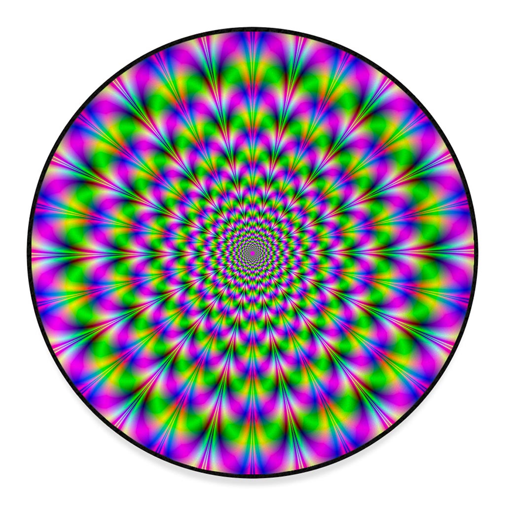 Neon Psychedelic Optical Illusion Round Floor Mat