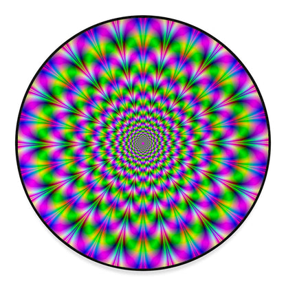 Neon Psychedelic Optical Illusion Round Floor Mat