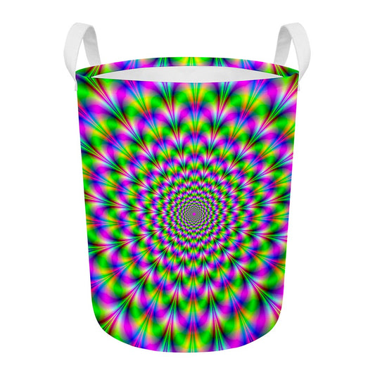 Neon Psychedelic Optical Illusion Round Laundry Basket