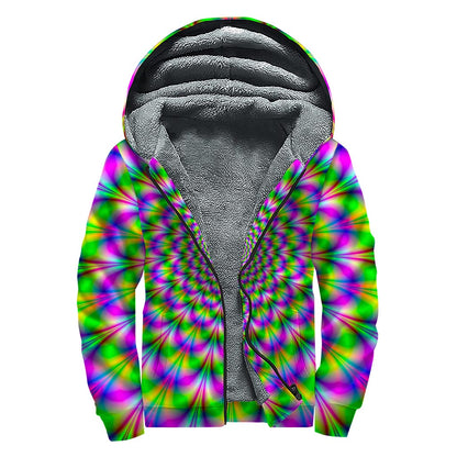 Neon Psychedelic Optical Illusion Sherpa Lined Zip Up Hoodie