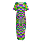 Neon Psychedelic Optical Illusion Short Sleeve Long Nightdress