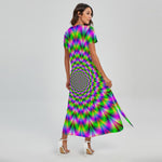 Neon Psychedelic Optical Illusion Short Sleeve Maxi Dress