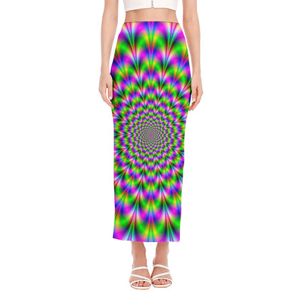 Neon Psychedelic Optical Illusion Side Slit Maxi Skirt