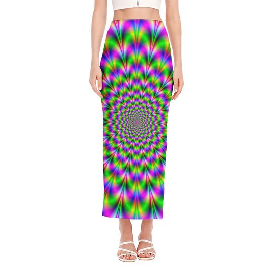 Neon Psychedelic Optical Illusion Side Slit Maxi Skirt