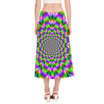 Neon Psychedelic Optical Illusion Side Slit Midi Skirt