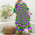 Neon Psychedelic Optical Illusion Silk V-Neck Kaftan Dress
