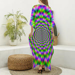 Neon Psychedelic Optical Illusion Silk V-Neck Kaftan Dress